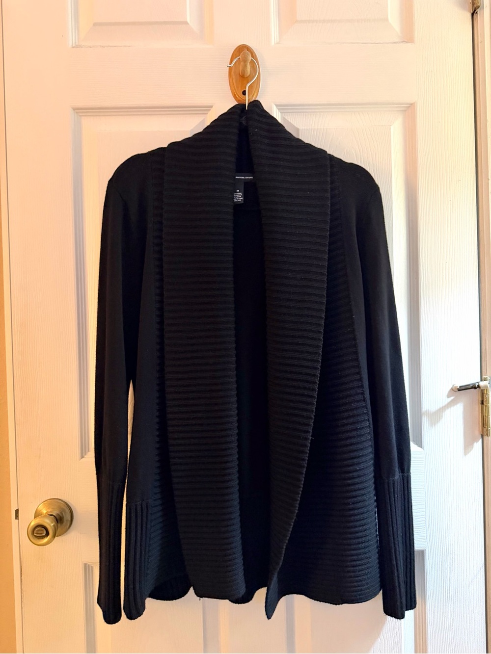 INC International Concepts Black Ribbed Open Front Cardigan